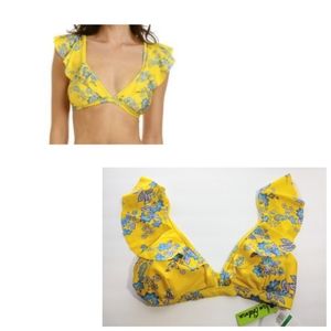 NWT Sam Edelman Yellow Floral Ruffled Bikini Swim Top Women's Size Large NEW